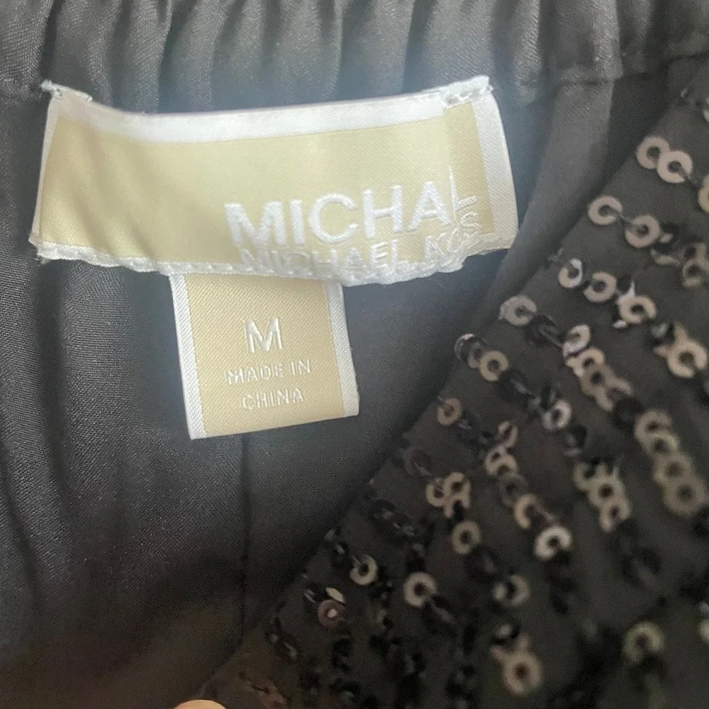 Michael Kors Black Sequin Wide Leg Cropped Pants Women's Size M‎
